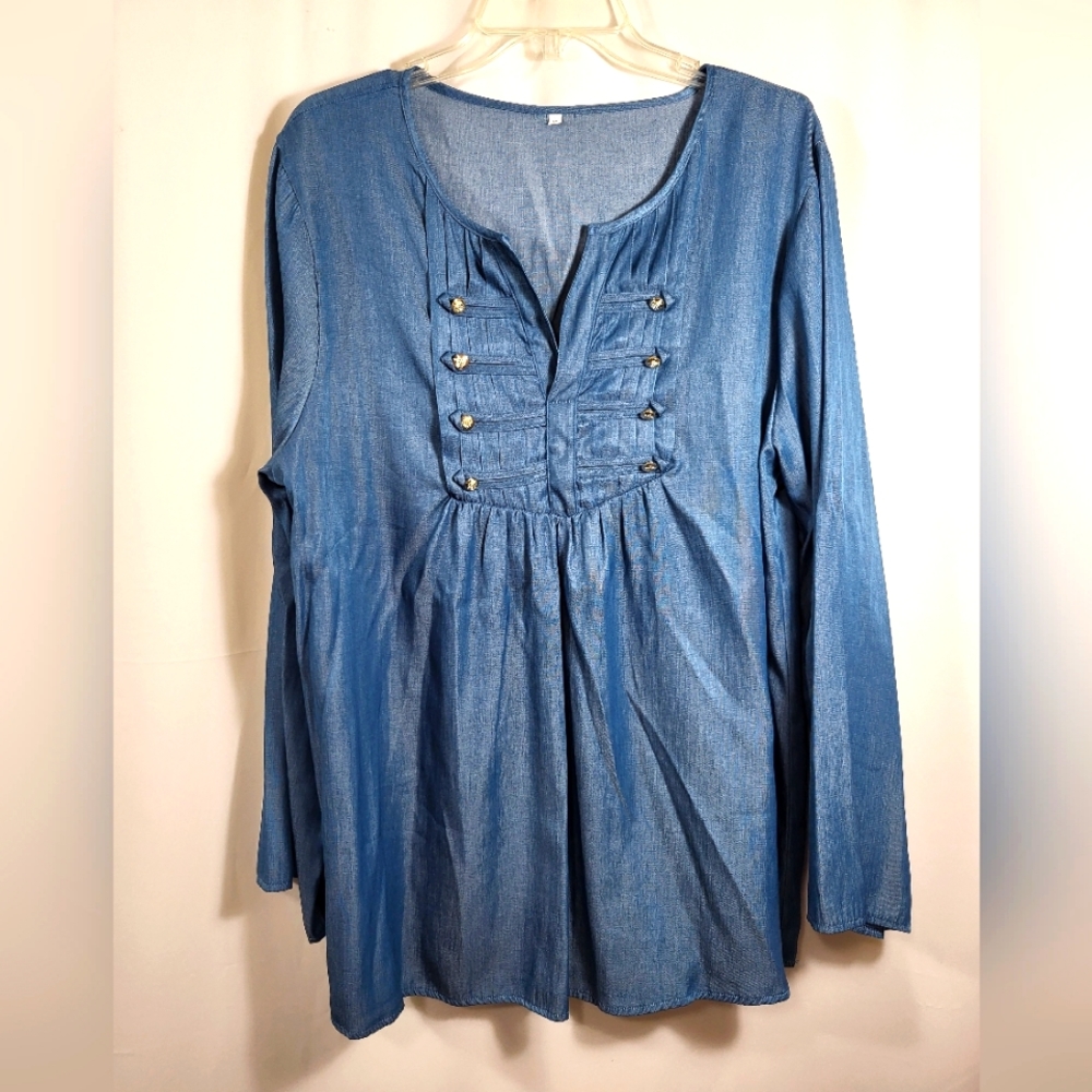 Greenish blue iridescent v-neck tunic women's 2X  #1225